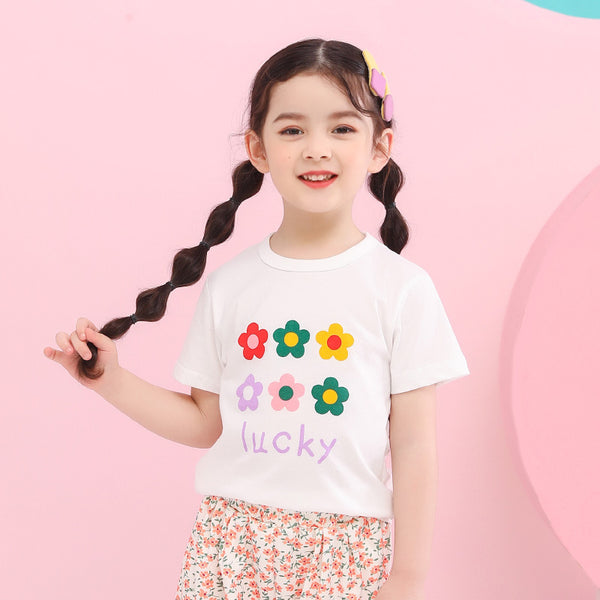 Playera Infantil con Estampado Floral de Manga Corta