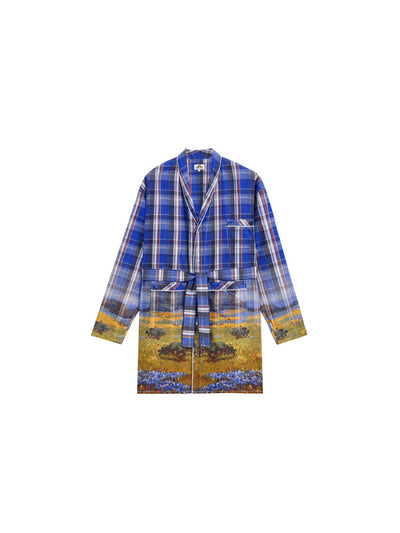 Bata de Baño con Estampado Degradado y Pijama Cuadrillé Largo - Image 5