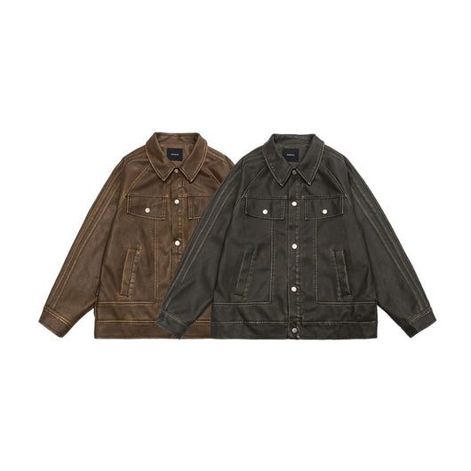 Chaqueta de Cuero PU Estilo Retro Americano Desgastado para Motociclista - Image 5