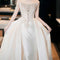 Vestido de Novia Satén Blanco con Hombros Descubiertos