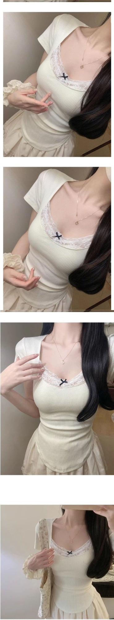 Blusa Elegante de Cuello Cuadrado con Encaje y Lazo - Image 13