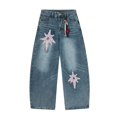 Pantalones Jeans Retro XINGX Parche Machete Pierna Ancha Suelta - Image 5