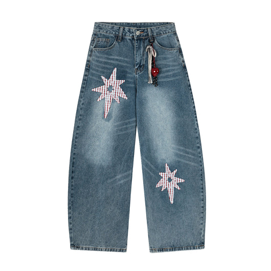Pantalones Jeans Retro XINGX Parche Machete Pierna Ancha Suelta - Image 5