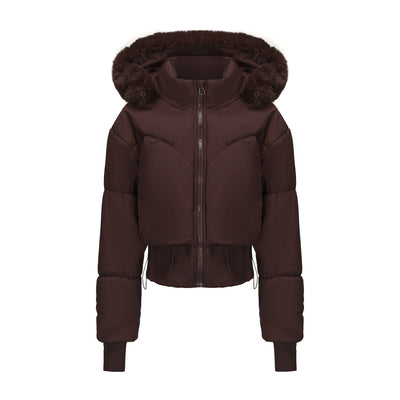 Chaqueta de Algodón Corta con Capucha y Cuello de Pelaje para Mujer - Image 9