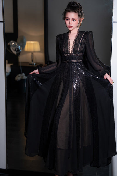 Vestido Largo Escote V con Bajo Amplio - Image 12
