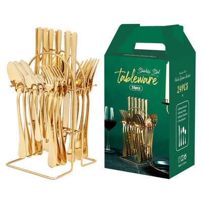 Juego de Cubiertos Dorados de Acero Inoxidable con Organizador - Servicio de Lujo - Image 22