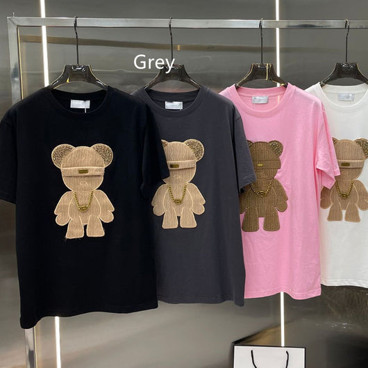 Playera de Algodón con Parche de Oso Bordado - Cuello Redondo Manga Corta - Image 6