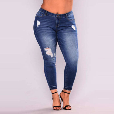 Jeans Elásticos Ajustados con Rotos Desgarrados