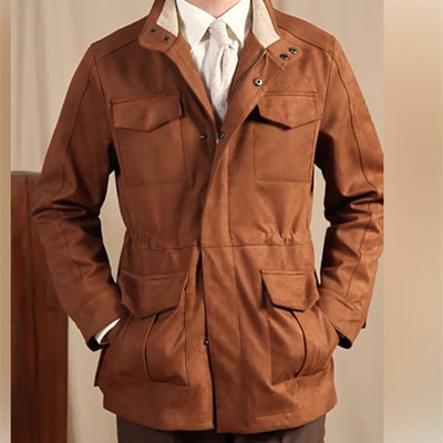 Chaqueta Safari Cuello Alto en Ante Sintético con Cintura Entallada - Image 10