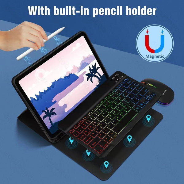 Funda iPad con Teclado Bluetooth Luminoso en Cuero Premium