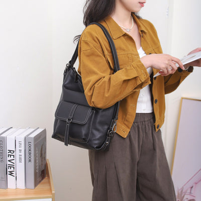 Bolso de Hombro Multifuncional en Cuero Genuino para Mujer