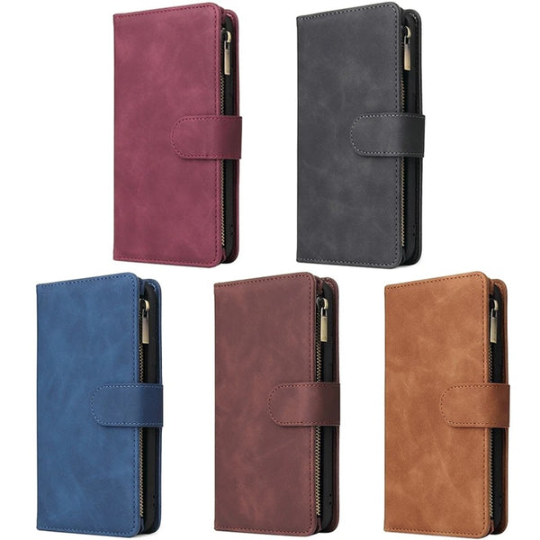 Funda Cartera Multifuncional de Cuero para Celular con Compartimentos para Tarjetas