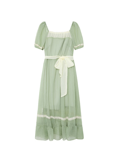 Vestido Mori Cintura Alta Cuello Cuadrado en Gasa Francesa - Image 5