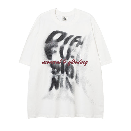 Camiseta Manga Corta Estampado Onda de Letras para Hombre - Image 13