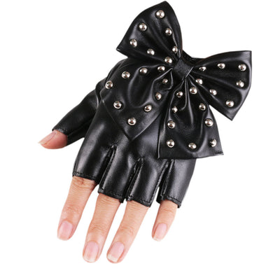 Guantes de Cuero Sintético PU con Moño Remachado - Medio Dedo Fashion - Image 4