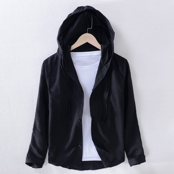 Camisa Hoodie de Lino y Algodón con Estilo Artístico para Jóvenes