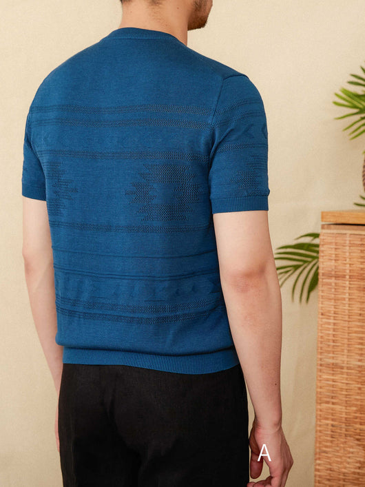 Camiseta Henley de Manga Corta en Mezcla Tencel Algodón Jacquard - Image 6