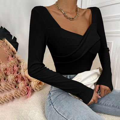Blusa Tejida Cuello V Ajustada Manga Larga para Mujer - Image 11