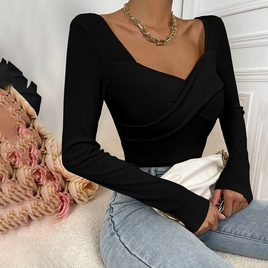 Blusa Tejida Cuello V Ajustada Manga Larga para Mujer - Image 11