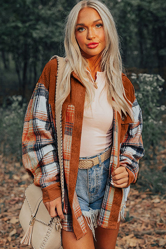 Chaqueta Camisera Patchwork de Pana para Mujer - Otoño e Invierno - Image 10