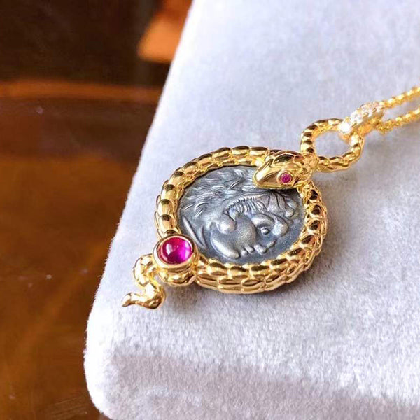 Colgante de Moneda Antigua Hércules - Collar Vintage