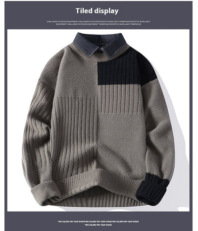 Suéter Tejido Holgado con Cuello Camisero para Hombre - Otoño e Invierno - Image 17