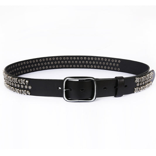 Cinturón de Cuero Genuino para Hombre Estilo Punk con Remaches y Calavera - Image 2