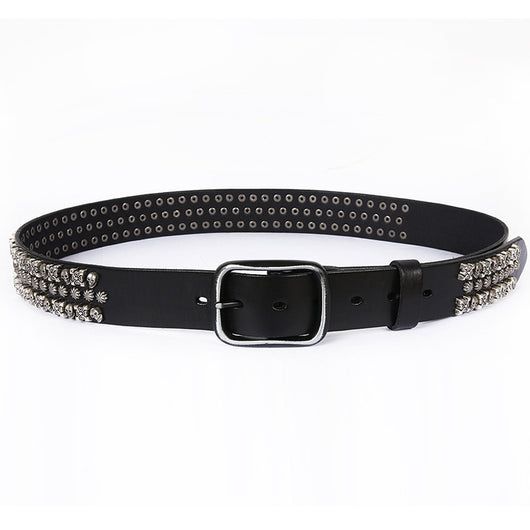 Cinturón de Cuero Genuino para Hombre Estilo Punk con Remaches y Calavera - Image 2