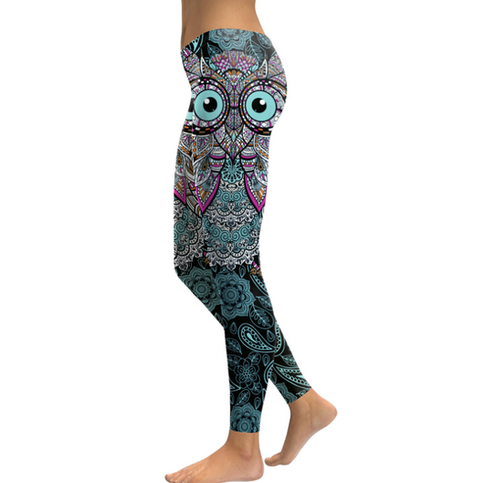 Leggins Deportivos Estampado Búho y Flores - Talla Plus Cintura Alta Elástica - Image 2