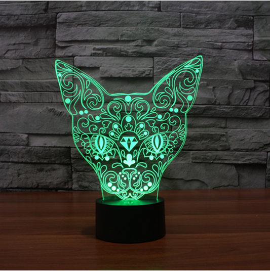 Lámpara Nocturna LED 3D Gato Multicolor con Cambio de Colores