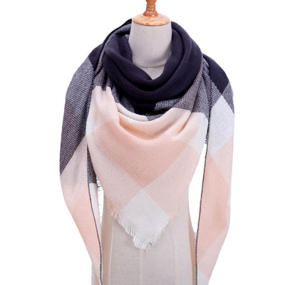 Bufanda de Cashmira Artificial Otoño Invierno Triangular Pareja Cuadros Cálida - Image 7
