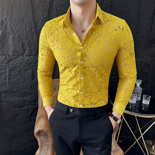Camisa Hueca de Manga Larga para Hombre - Poliéster Primavera Verano - Image 6