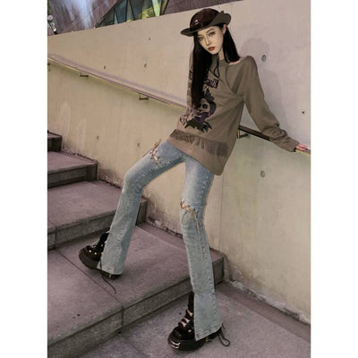 Pantalones Vaqueros Flare Rotos para Mujer - Estilo Street Trendy - Image 8