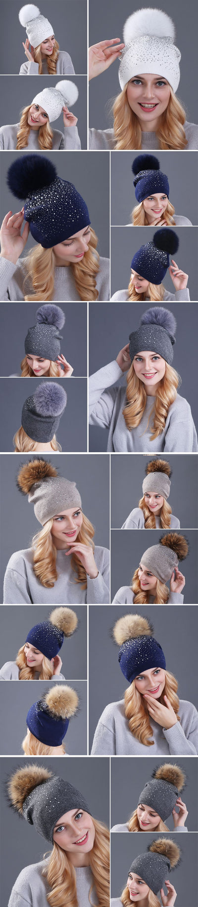 Gorro de Cachemira con Pompón de Pelaje de Zorro para Mujer - Image 11