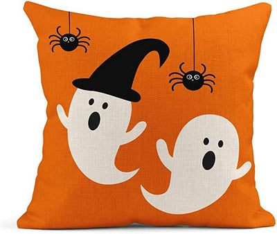 Funda de Almohada Fantasma Naranja Hallowen en Lino - Image 7