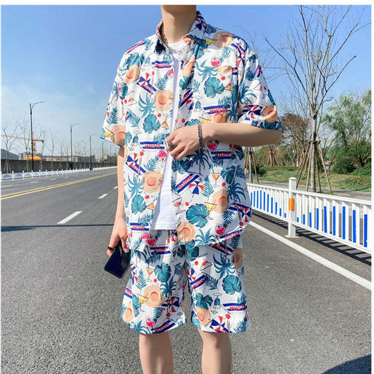 Conjunto de Camisa Floral Manga Corta Ice Silk para Hombre - Image 14