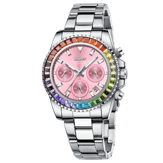 Reloj Ejecutivo Acero Inoxidable con Diamantes de Colores para Mujer - Image 8