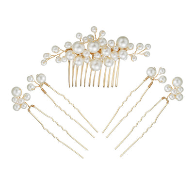 Set de Horquillas en U y Tiara con Perlas Hechas a Mano para Boda y Dama de Honor - Image 7