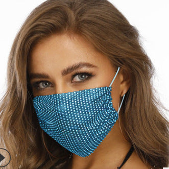Black fishnet-shaped face mask with star pattern and clear rhinestones, worn by a woman with light brown hair. - Image 9