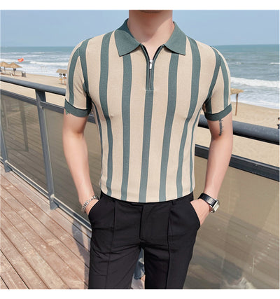 Suéter a Rayas con Cuello Solapa - Camiseta Casual Stretch Británica - Image 8
