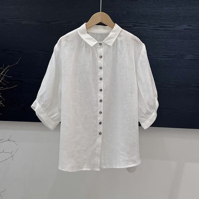 Blusa de Lino Transpirable para Mujer - Diseño Versátil Color Sólido - Image 8