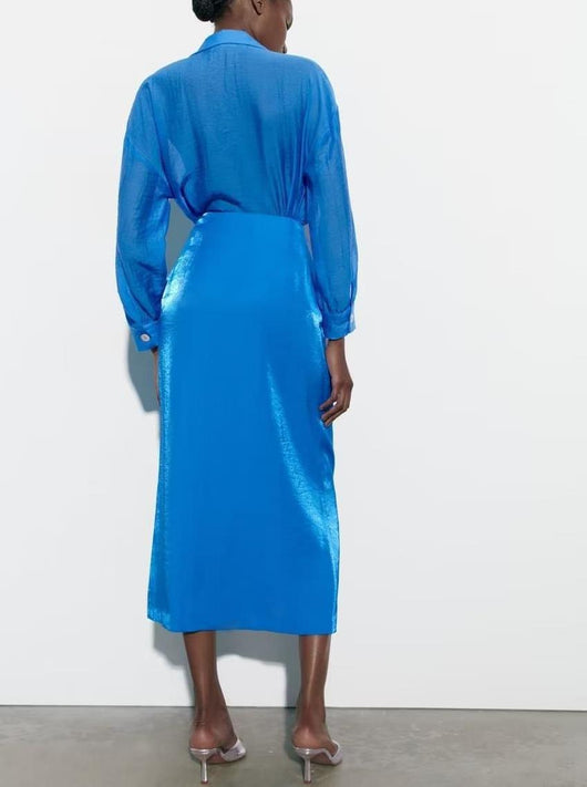 Blusa Cruzada de Satén con Falda Sarong de Cintura Alta - Image 4