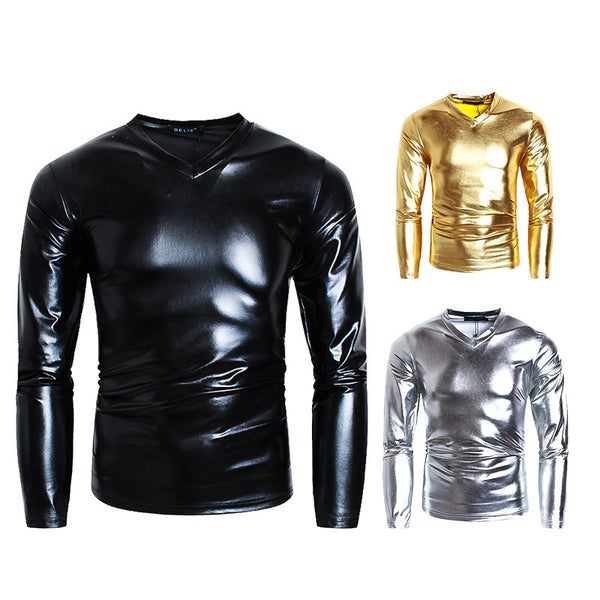 Playera Base V-Neck Brillante de Manga Larga para Hombre