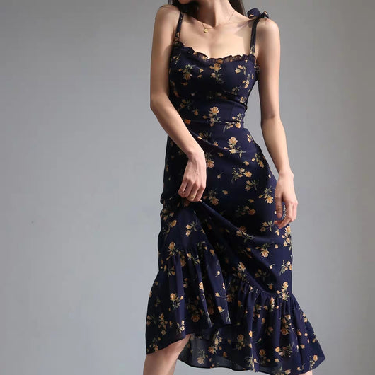 Vestido Slim Floral Pastoral Retro con Tirantes Franceses - Image 2