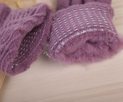 Guantes de Invierno para Mujer Tejidos de Lana - Manoplas Inteligentes Rayas Elegantes - Image 3