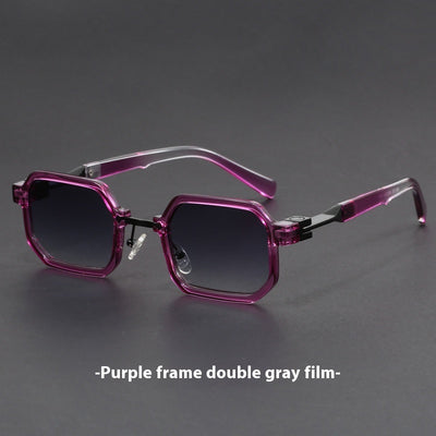 Retro polygon sunglasses for women with a leopard print frame and blue-tinted lenses. - Image 20