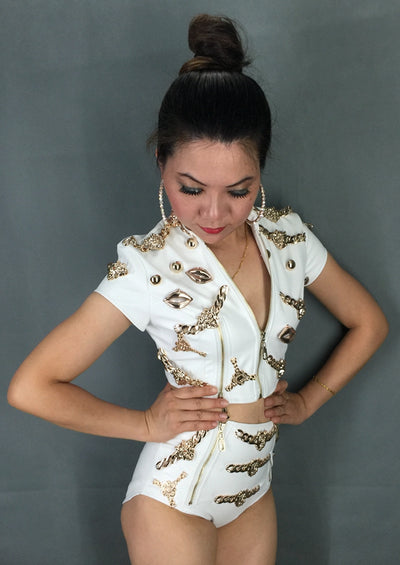 Traje de Cuero Jazz de 2 Piezas para Baile de Nightclub - Image 8
