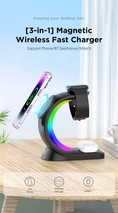 Cargador Inalámbrico Magnético 4 en 1 con Luz Ambiente para iPhone, Apple Watch y AirPods Pro - Image 10