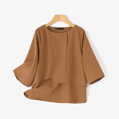 Blusa Casual de Doble Capa Cuello Redondo Color Liso para Verano - Image 9
