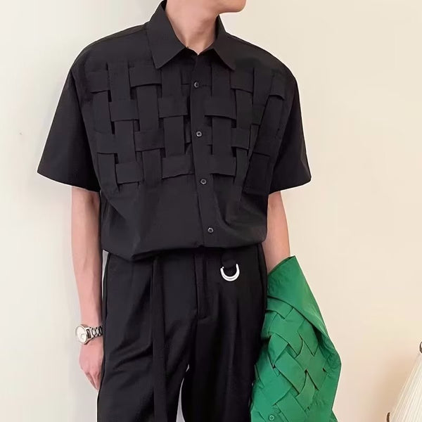 Camisa de Manga Corta Tejida con Diseño Veraniego para Hombre